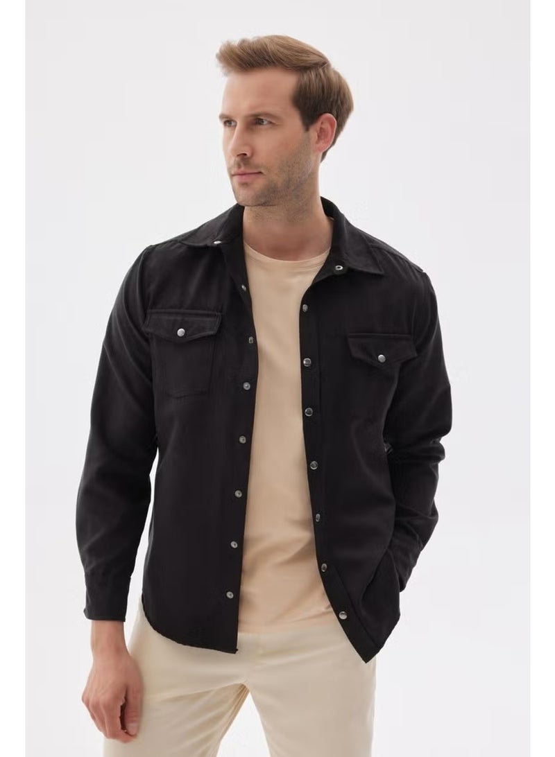 Odelon Slim Fit Men's Black Shirt Jacket with Pockets - Image 2